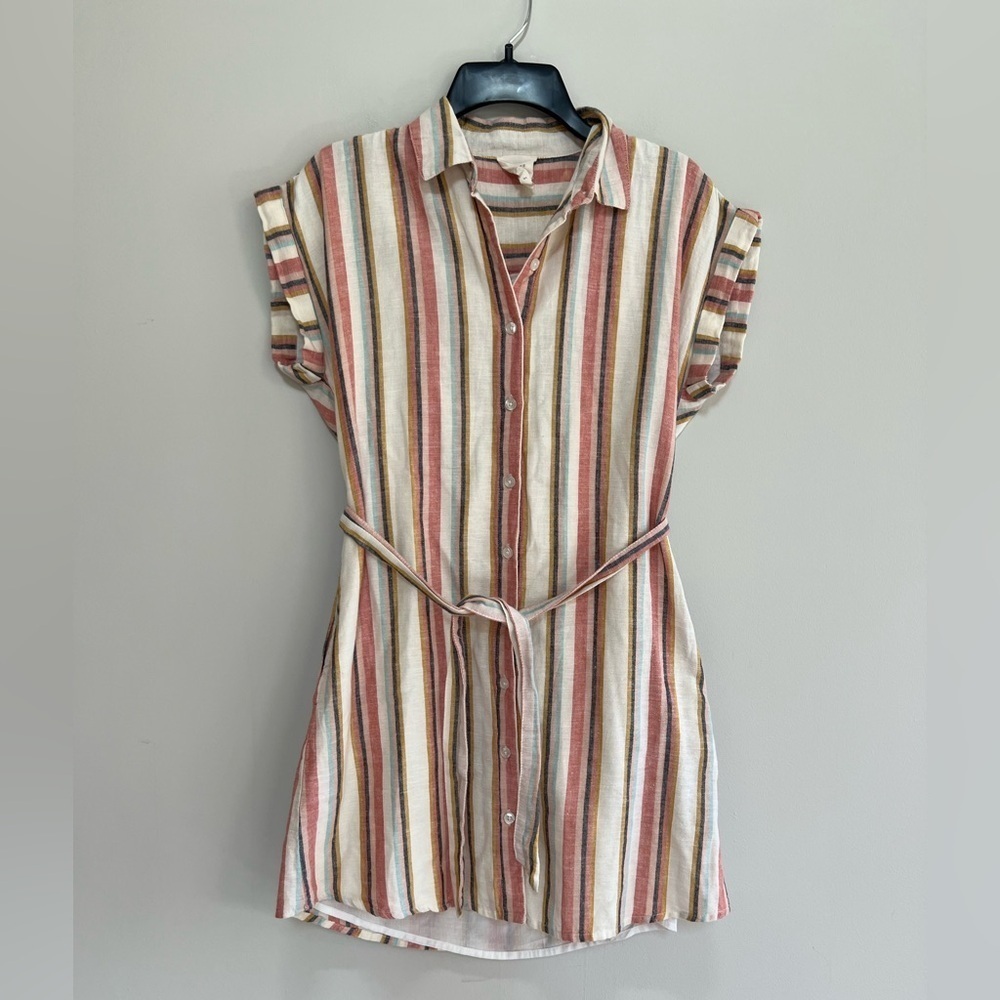 Harper Heritage Multi-Colored Striped Cotton Button Front + Tie Dress, S